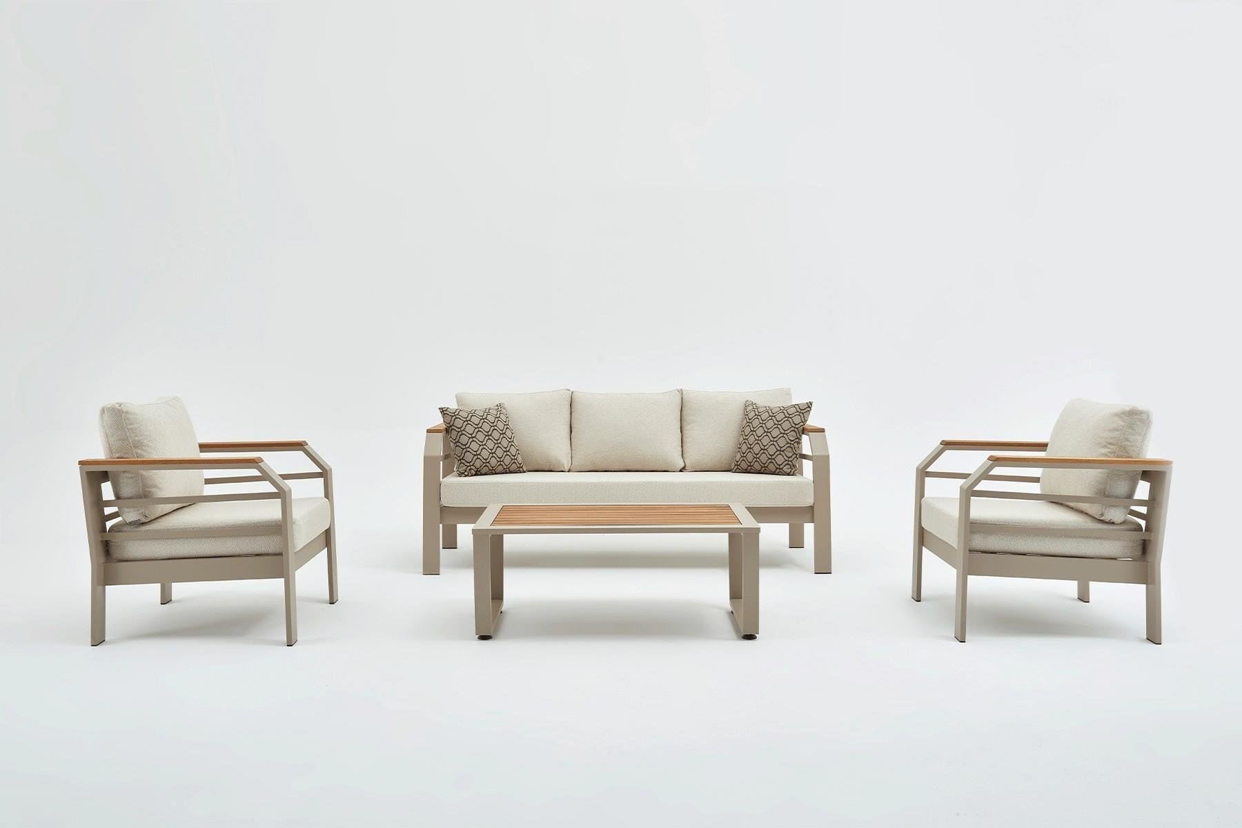 Nordvärk Assento Udendørs Loungesæt       Stole    Sofa    Bord  Beige Hynder Beige Aluminium