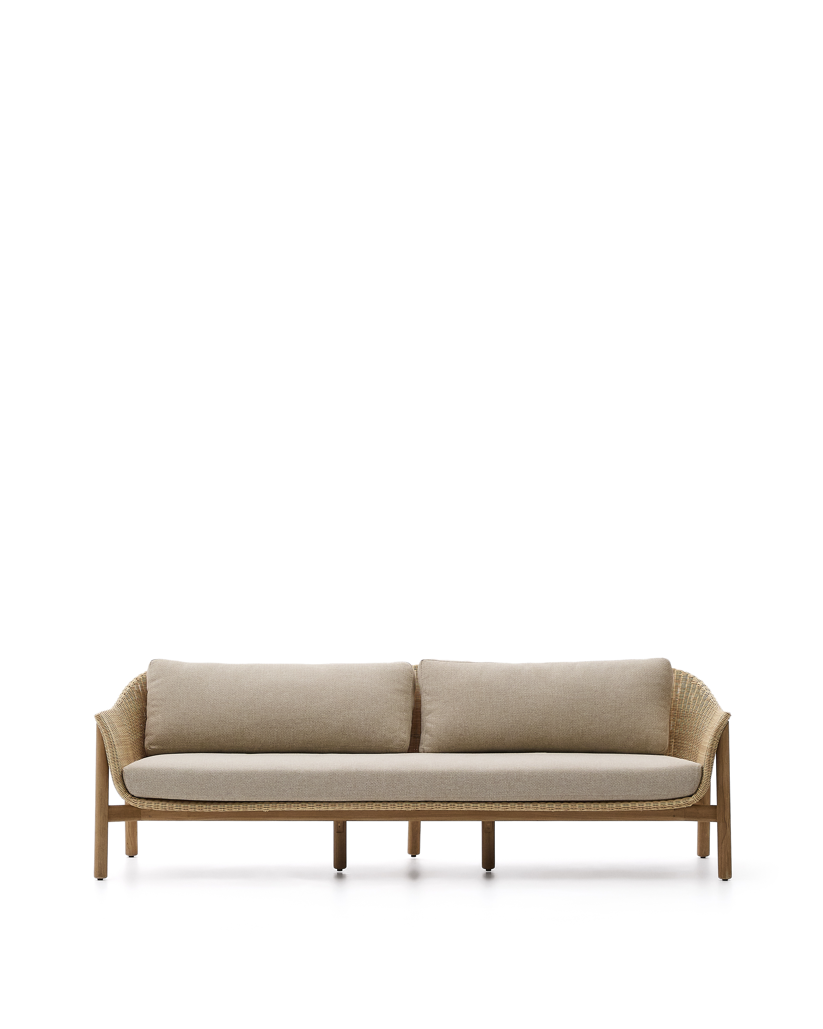 Kave Home Galea  -personers Sofa   Fsc 100  Massivt Teaktræ   Syntetisk Rattan 223cm