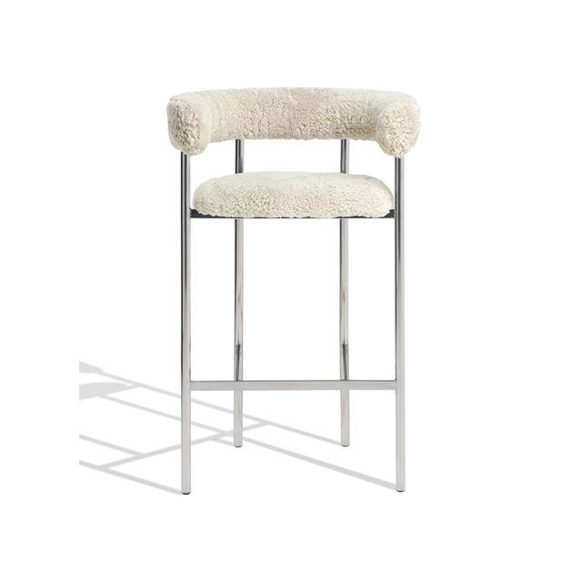 Møbel Copenhagen Font Barstol Med Armlæn 65   Sheepskin Oyster Poleret Stål Stel