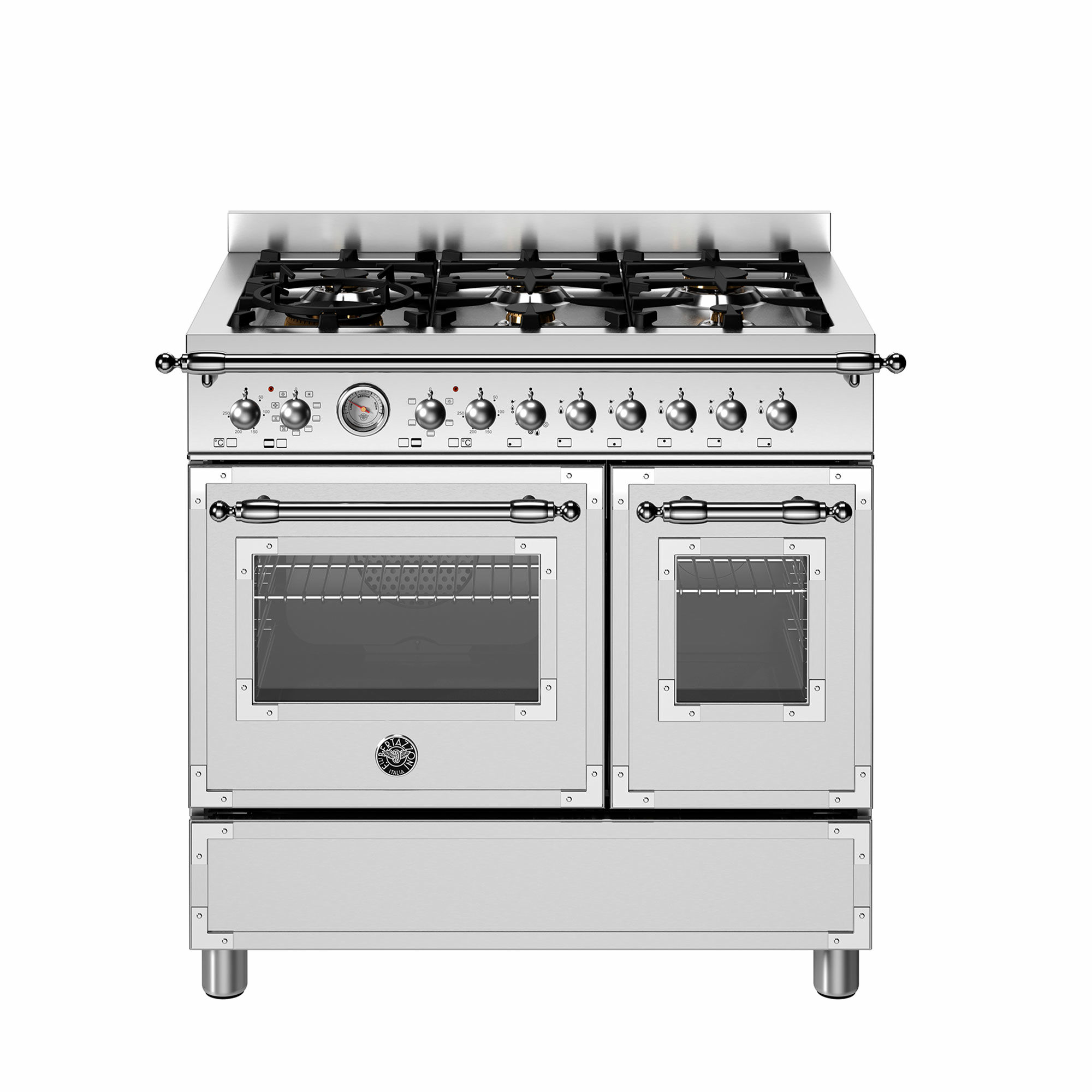 Bertazzoni Her96l2ext Heritage Gaskomfur 90   Med Dobbeltovn     Brændere  Rustfrit Stål