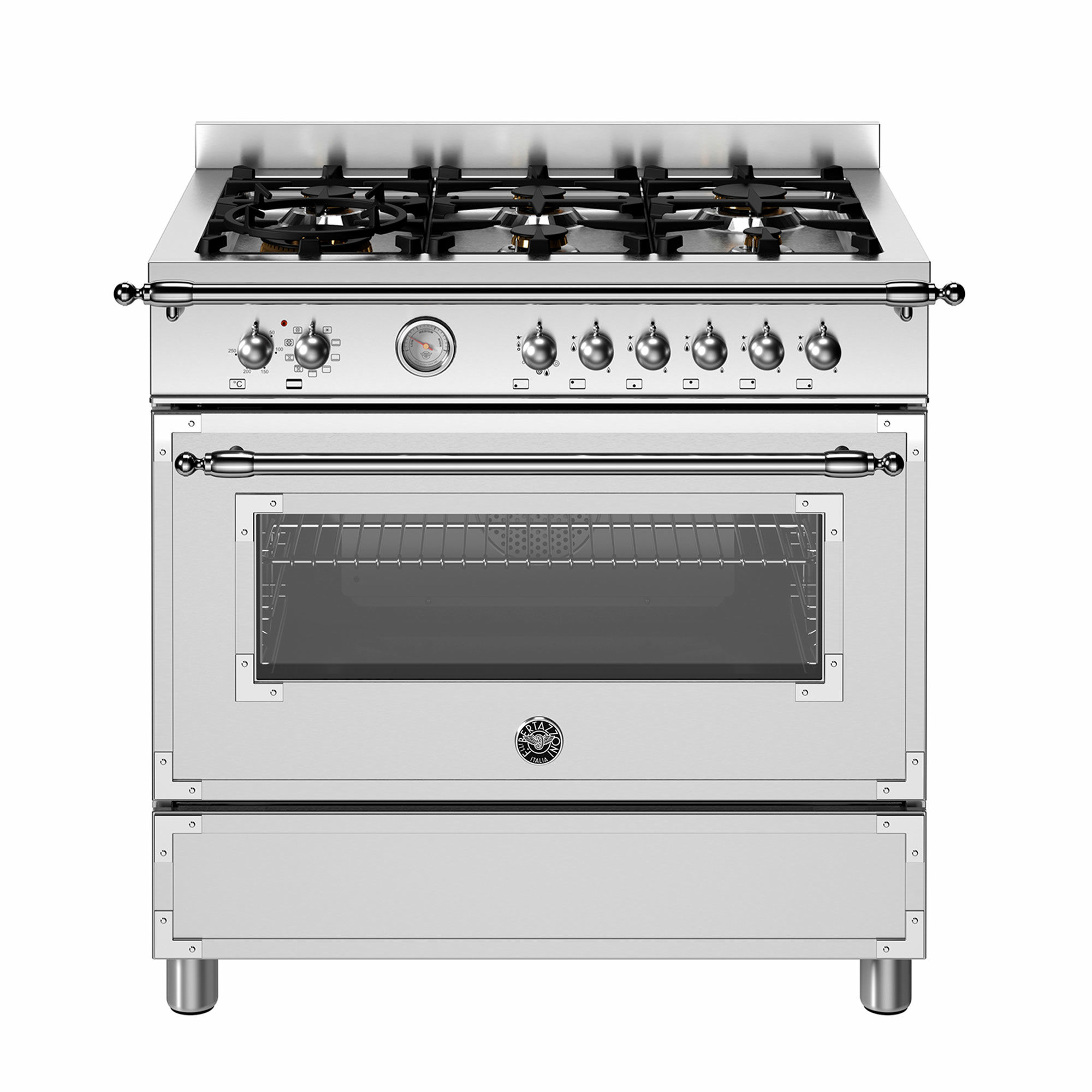 Bertazzoni Her96l1ext Heritage Gaskomfur 90   Med Enkelovn     Brændere  Rustfrit Stål