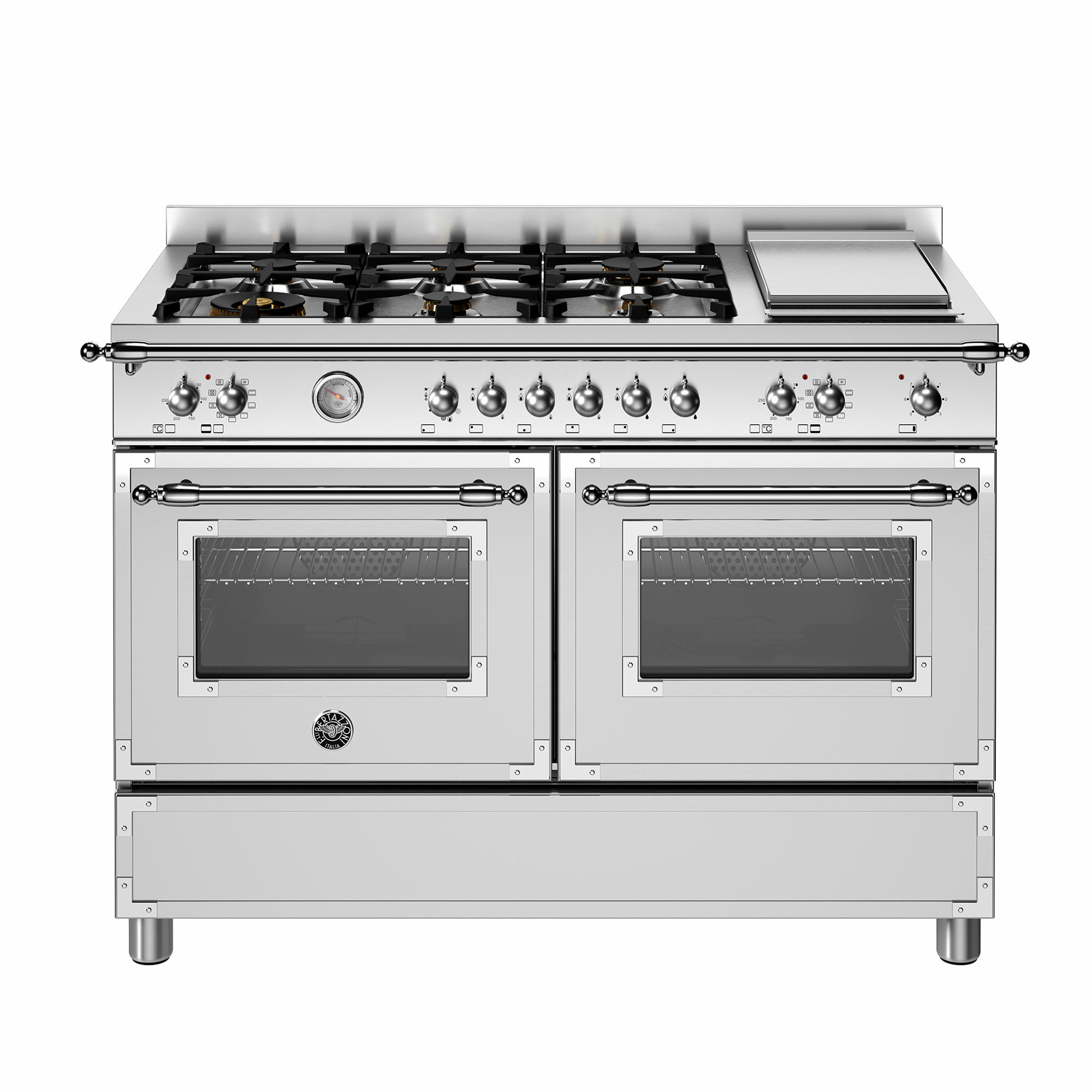 Bertazzoni Her126g2ext Heritage Gaskomfur 120   Med Dobbeltovn     Brændere  Rustfrit Stål