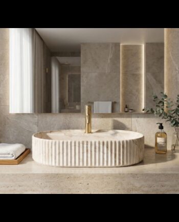 Bordmonteret Oval Håndvask Keramik Beige Marmor