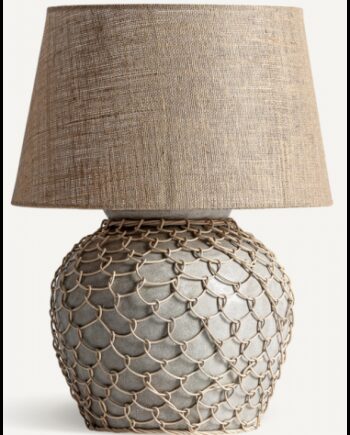 Bordlampe Beton Rattan Jute H70 Betongrå Brun