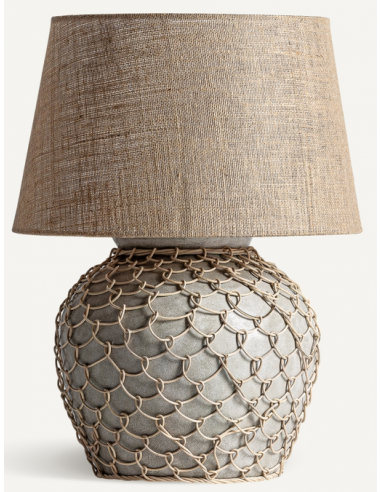 Bordlampe Beton Rattan Jute H70 Betongrå Brun