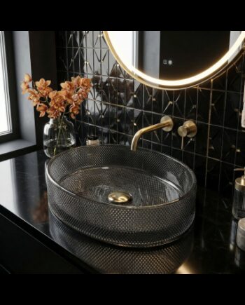 Bordmonteret Oval Håndvask Glas Klar Sort