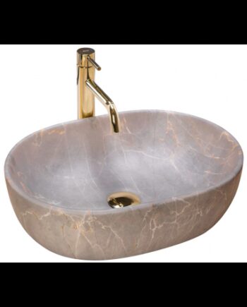 Bordmonteret Oval Håndvask Keramik Gråbeige Marmor