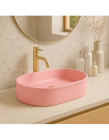 Bordmonteret Oval Håndvask Keramik Mat Bubblegum