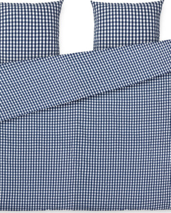 Juna Bækampbølge Bed Linen 200x220 Dark Blue   White