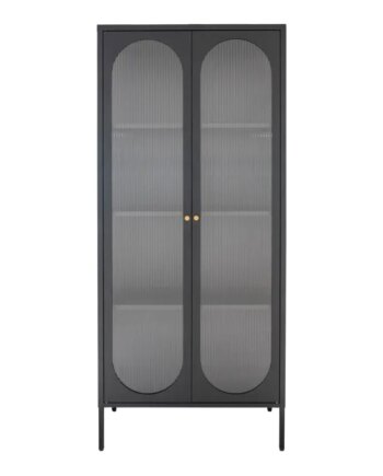 Vitrineskab Sort Med Riflet Glasdør 35x80x180 3001200