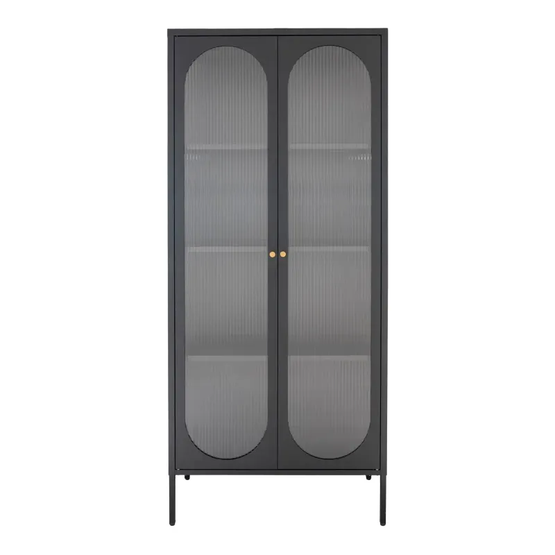 Vitrineskab Sort Med Riflet Glasdør 35x80x180 3001200