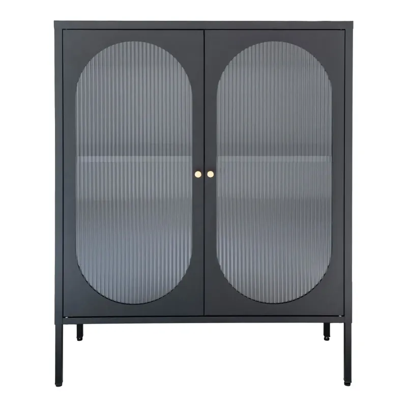Vitrineskab Sort Med Riflet Glasdør 35x90x110 3001205