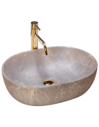 Bordmonteret Oval Håndvask Keramik Gråbeige Marmor