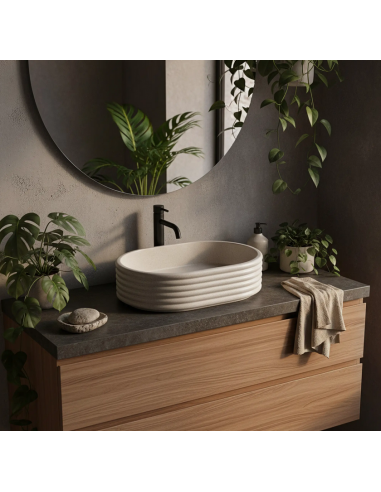 Nicole Bordmonteret Oval Håndvask Stenkomposit Beige