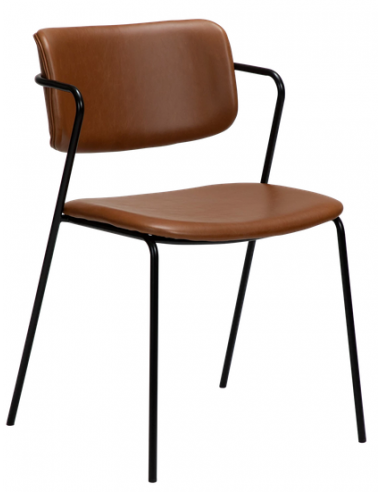 Zed Spisebordsstol Metal Læder H80 Sort Vintage Lysebrun