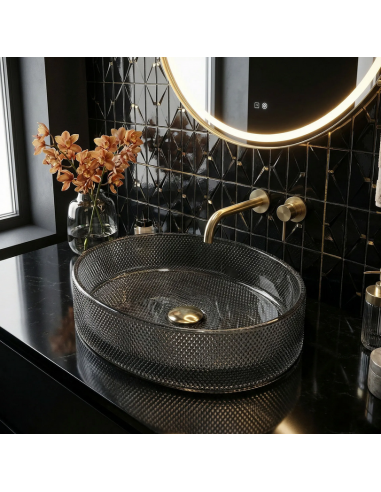 Bordmonteret Oval Håndvask Glas Klar Sort