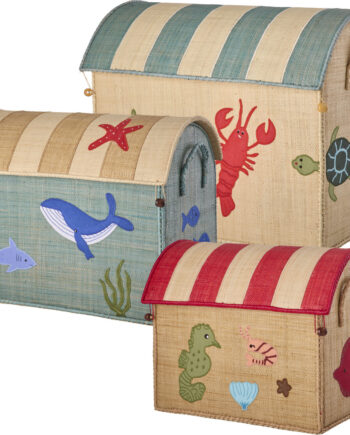 Rice Raffia Toy Baskets With Ocean Theme Set