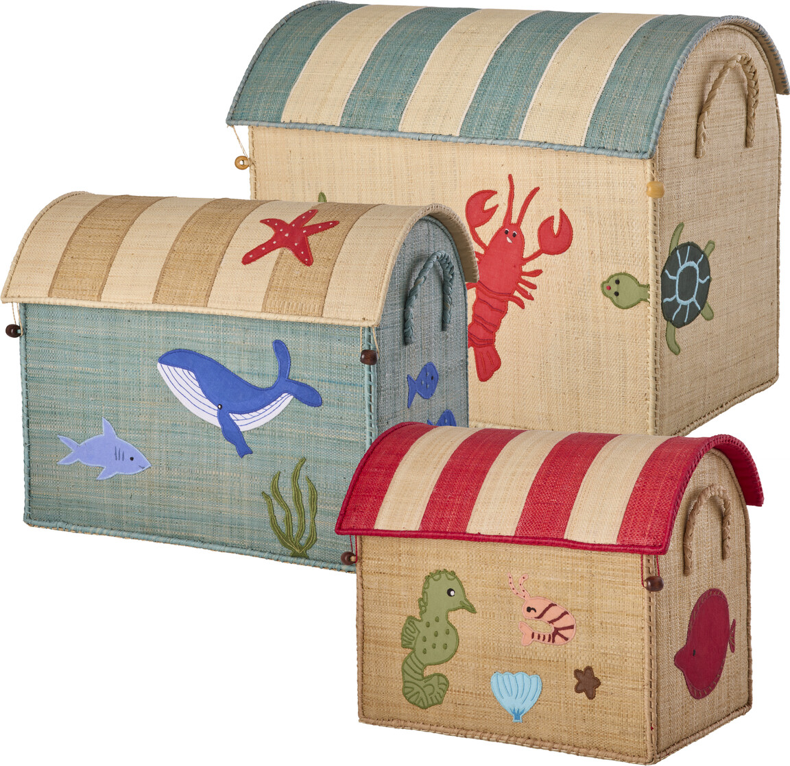 Rice Raffia Toy Baskets With Ocean Theme Set